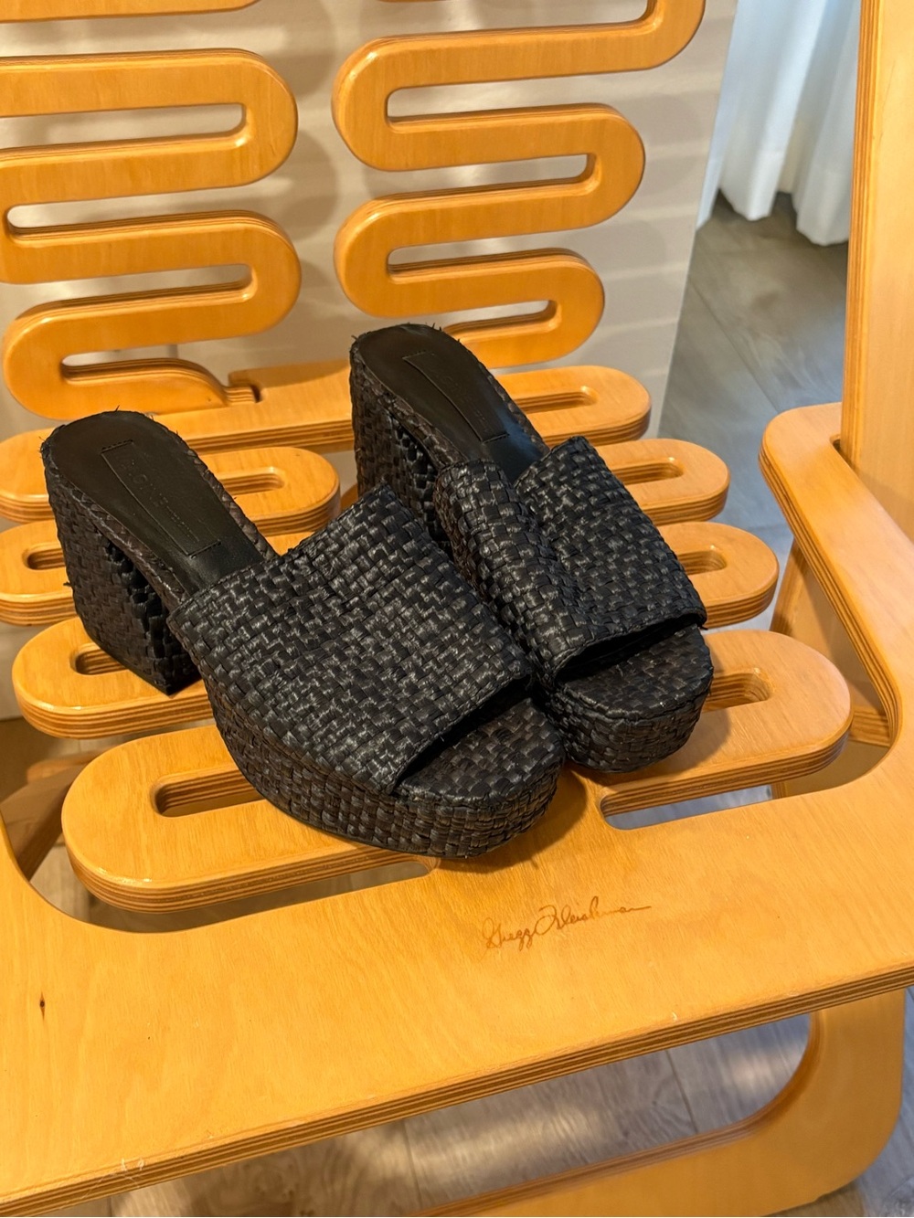Vince Camuto Black Woven Platform Slide Heels
